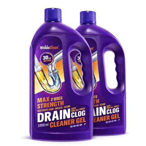 WoldoClean Abflussreiniger Extra Stark 2x 1000ml Gel - Profi Rohrreiniger für Küche und Spüle gegen Haare, Fett, Speisereste, rohrfrei im Siphon