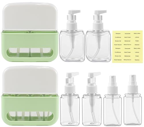 Set Flacons Voyage Rechargeables 2-en-1 Et 4-en-1, Distributeurs à Pompe De 50 ml/100ml avec Étiquettes Autocollantes, Étanche Et Anti-Fuite, Contenants Format Voyage pour Déplacements Et Bureau