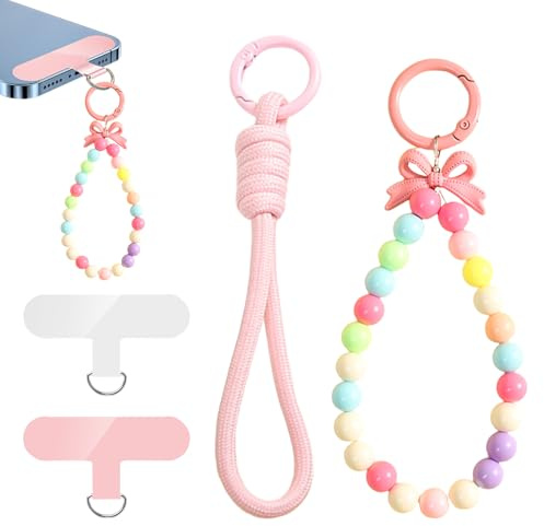 JOVYTH 4 Pezzi Cordoncino Cellulare, Perline Multicolori Corte, Catena Anti-Smarrimento Amovibile, Universale per Smartphone