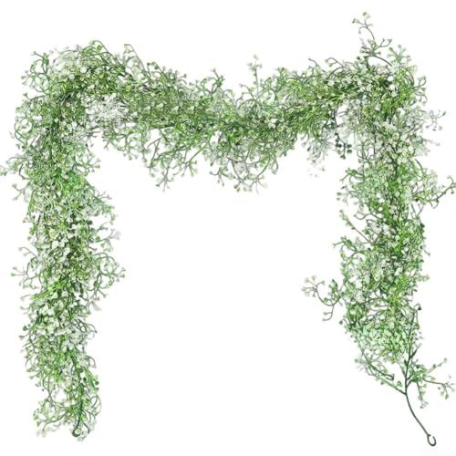 Ghirlanda di vite artificiale, 170 cm, ghirlanda floreale sintetica per porta, catena di fiori eterni, per matrimoni, festa del Ringraziamento, Natale, festa del raccolto, fiori in plastica (bianco)