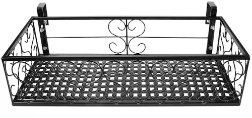 AMUSLESUR Flowerpot Display Shelf in Metallo Nero, Porta Vasi Salvaspazio per Balcone e Pareti con Supporto Sospeso per Piante