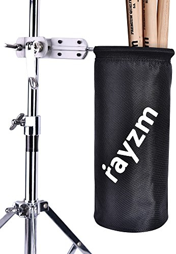 Rayzm Drumstick Halter/Trommelstockhalter/Trommelstock Tasche Beutel, Nylon Mallet/Brush/Beater Stickhalter mit Aluminium-Klemme für Drum Kits & Notenständer, bis zu 12 Paar Sticks