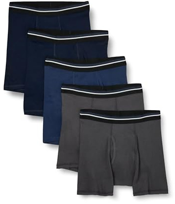 Amazon Essentials Men's Märkesfria boxertrosor, Pack of 5, Kolsvart/Mörk marinblå/Mörkblå, M