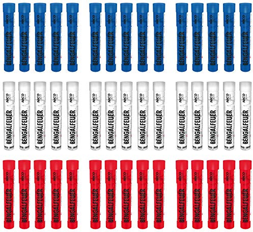 PartyMarty Multipack 45 Stück Bengalfeuer 15x rot, 15xweiß blinkend, 15xblau für Geburtstag, Jubiläum, Hochzeit und Silvester (45-teilig)
