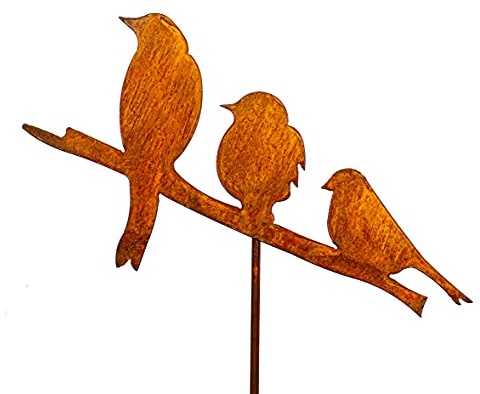 Blümelhuber 3 Vögel auf Stange Edelrost Gartenstecker 114cm Rost Gartendeko