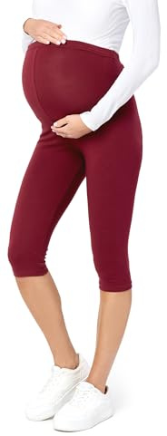 Be Mammy Dams 3/4 Moderskap Leggings Tights BE20-229(Vin Röd, 4XL)