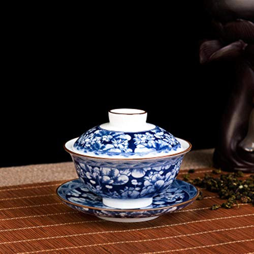 LAIY Sopera Gaiwan China De Porcelana Azul Y Blanca Taza De Plato De Té De CeráMica Tapa Plato Taza De Gaiwan Taza De Té 140Ml, Estilo 1