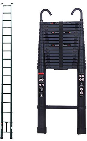 6.2m Telescopic Ladder with Detachable Hook, Extendable Steps Folding Ladder Multi-Purpose Aluminium Step Ladder Portable Stable Anti-Slip Safety Locking for Indoor Outdoor (Black)