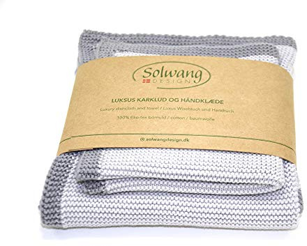Solwang Frame GRAU 2er Set Wischtuch und Handtuch ÖKO TEX Baumwolle Hellgrau