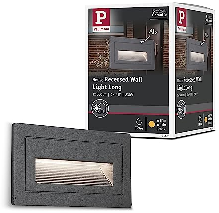 Paulmann 94383 LED Exterior luminaire recessed Wall luminaire Long IP65 Warm White 103x58mm Rectangular incl. 1x4 watt Outdoor Lighting Black Outdoor lamp Aluminium Garden lamp 3000 K
