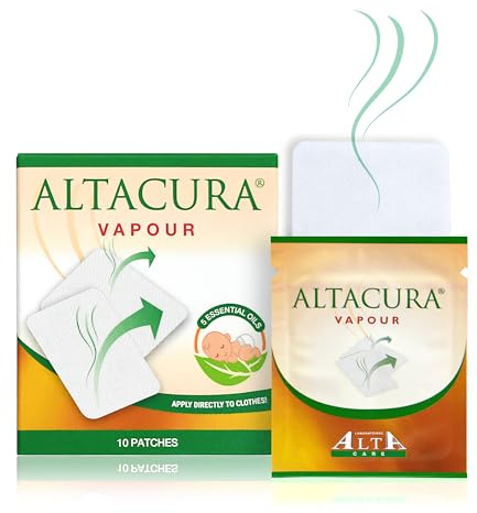 ALTACURA Patch Vapour, Cerotti Balsamici Decongestionanti con Miscela di oli essenziali per Congestione Nasale di Adulti e Bambini (10 cerotti)