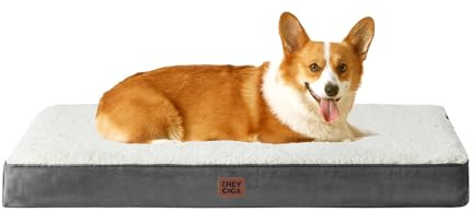 EHEYCIGA Orthopädisches Hundebett Mittelgroße Hunde 89x58cm Waschbar, Beige | Hundekissen mit Egg-Crate-Schaumstoff, Abnehmbarer Bezug, Rutschfeste Unterseite, Flauschiger Stoff, für Kiste & Boden