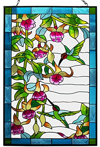 VEWOGARDEN W10xH15 inch Hummingbird Stained Glass Window Hangings, Suncatcher Panel with Chain for Wall or Windows