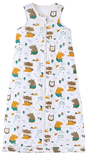 Chilsuessy Baby Ganzjahres Schlafsack, 2.5 Tog Schlafsack für Kleinkinder, Ärmellos Winter Babyschlafsack mit einstellbarer Länge, Natur Baumwolle, Dschungel Tiere, 90cm/Baby Höhe 80-95cm