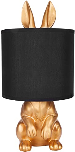 BRUBAKER Tisch- oder Nachttischlampe Goldener Hase - Tischleuchte mit Keramikfuß und Stoffschirm - 42 cm Höhe, Schwarz Gold
