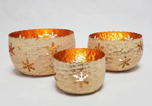 Teelichthalter Elfenbeinweiß/Gold- Metall Sterne 3er Set, Windlicht, Teelichtschalen aus Metall, Geschenkidee/ Kerzenhalter Kerzen Dekoration | Perfekte Tischdeko Weihnachten | Metall