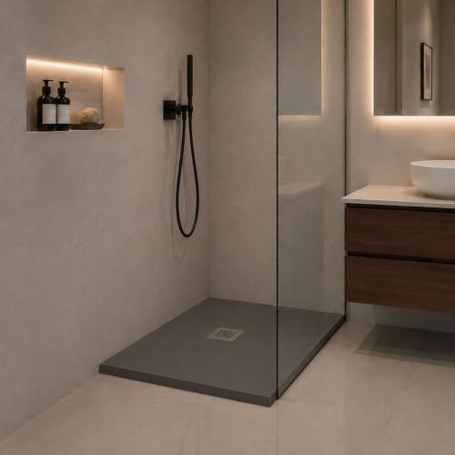 Yellowshop - Piatto doccia quadrato marmoresina 80x80 o 90x90 cm h 2,5 cm HEAVY Antracite con sifone, piletta e copripiletta inox (80x80 cm)