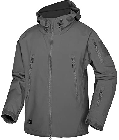 Wuzfully Hombre Softshell Chaqueta Militar Táctica Impermeable Invierno Polar con Capucha y Bolsillos Multifuncionales