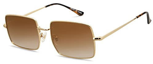 SOJOS Rechteckig Polygon Polarisiert Sonnenbrille für Damen Herren Retro Klassisch Vintage Shades SJ1168 Braun Linse