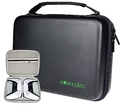 Hawksbill PS5 Compatible Controller Case, Dual DualSense Protective Hard Shell, Playstation 5 Two Controllers Travel Carrying Bag with Room for Cable Cord and Accessories (Black)