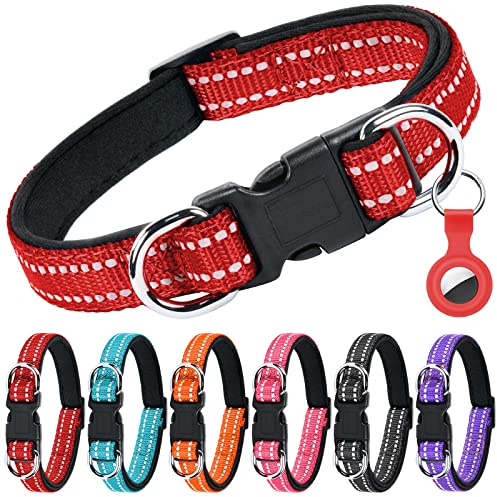 AUAUY Reflekterande Hundhalsband I Nylon, Dubbel Säkerhetsjusterbar Klassiska Hundhalsband Med Mjuk Neoprenvaddering Airtag-Fodral, Dubbla D-Ring-Snabbspänne För Små Valpar, Medelstora Hundar