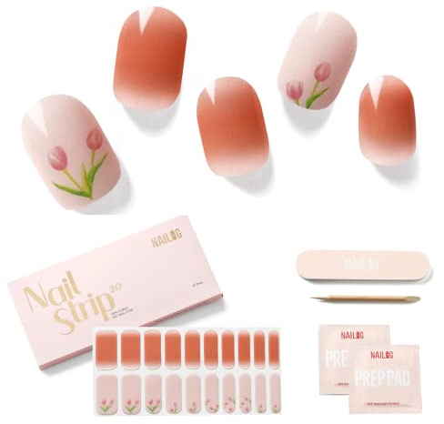 NAILOG Nagelfolie UV Härtend 20 Stück UV Nagelfolie - The Little Tulip | 20 extra lange Streifen, Gel-Nägel in Salonqualität zum Selbermachen, langanhaltend, HEMA-frei, vegan, einfach und sicher