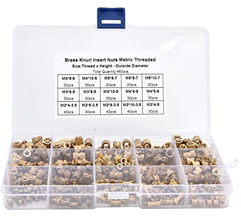 BstXqty 460 teiliges Messing Gewindeeinsatz Sortiment Kit,Runde Spritzguss Messing Gewindeeinsatz Einbettung Muttern Sortiment Kit für Holz,Kunststoff Und Weiche Metalle