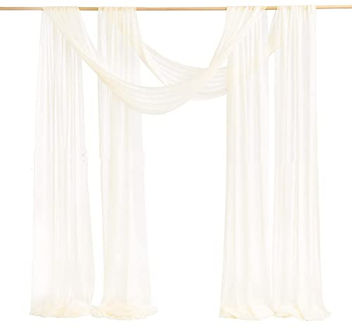 Yurosiay 2 Stück 77cm×10m Hochzeitsbogen Vorhang Chiffon Stoff Hochzeitsbogen Deko Tüll Fotovorhang Drapierstoff Hochzeitsbogen Querbehang Freihanddeko Tüll Vorhang für Party Hochzeit Beige