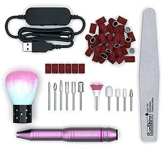 PORTENTUM Professionelle Nageldrehmaschine 13-in-1 25.000 U/min - Elektrische Mani- & Pediküre, sicher & leistungsstark, elektrische Nagelfeile, komplettes Set, für semi-permanente Nägel