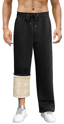 PASUDA Pantalon Polaire Homme Coton Pantalon Jogging Chaud Coupe Ample Sports Survêtement avec Poches Doublure Pantalon Décontracté Homme Hiver (Noir, L)