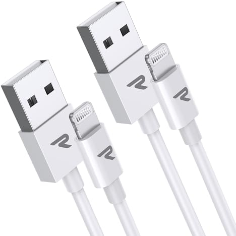 RAMPOW Lot de 2 câbles Lightning pour iPhone 14/13/12/Pro Max/11/X/XS/XR/8/7/6, Airpods - Blanc
