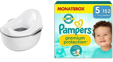 keeeper Babytopf deluxe 4in1, Töpfchen + Toilettensitz + Hocker + Feuchttuchspender & Pampers Baby Windeln Größe 5 (11-16kg) Premium Protection, Junior