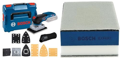 Bosch Professional 18V System Akku-Schwingschleifer GSS 18V-13 (inkl. Staubbeutel, 3 x Schleifplatte, 3 x Schleifblatt, Lochwerkzeug, in L-BOXX) + 1x Expert Dual Density Handschleifblock