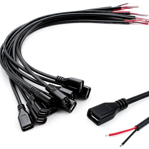 VISSQH 10 Stück Micro USB Buchse auf 2-poligen blankes Kabel,Micro USB Kabel,22AWG 3A 2-adriges USB Verlängerungskabel Buchse löten,mit offenem Ende für Heimwerker