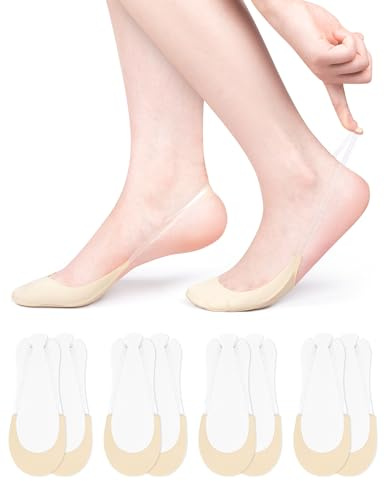 Becellen 4 Pairs Women Invisible Socks, No Show Socks with Non-Slip Straps Half Toe Topper Ultra Low Cut Footies Liner Ladies Invisible Footies for Loafer High Heels