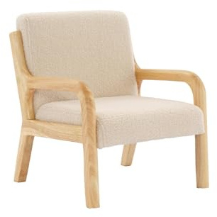 Skandinavischer Kindersessel mit Holzgestell und Bouclé-Bezug in beige - Lorens