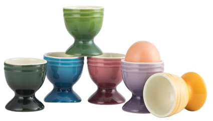 UNICASA Ceramic Egg Cups, Porcelain Colorful Egg Cup Set of 6, Stand Holder for Soft Boiled Eggs, Microwave & Dishwasher Safe (Set B)