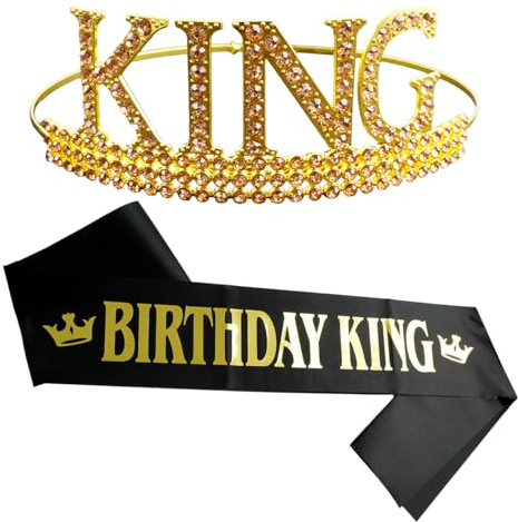 ChanraingYee Echarpe Anniversaire et dorée Couronne, Écharpe d'anniversaire « Happy Birthday King » - Anniversaire Homme - Décoration d'anniversaire - Pour hommes et garçons