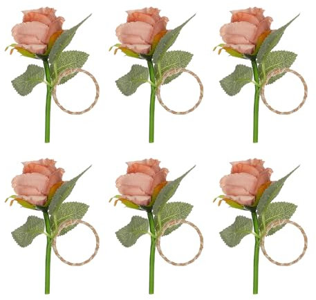 JYCRA 6 Stück Simulierte Rosen-Serviettenringe, Blumen-Serviettenringe, Serviettenringhalter, Weihnachts-Serviettenringe, Rosen-Serviettenhalter für Hochzeitsbankett (Pinke Rose)