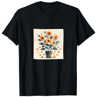 Dahlia Plant In Pot Cottagecore Hearts Graphic T-Shirt