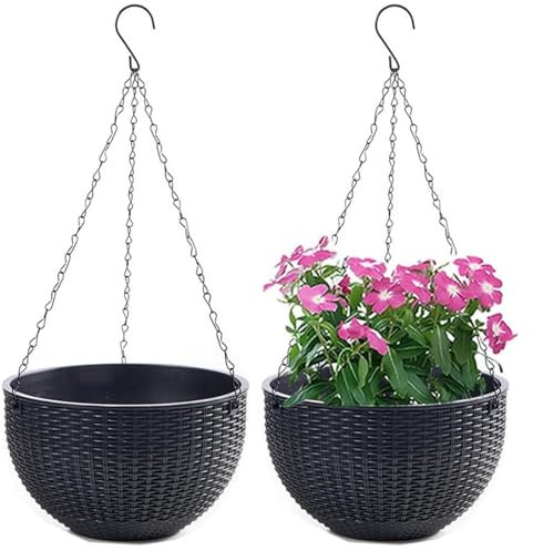 LOJAX Ensemble de 2 Pots de Fleurs Suspendus avec Chaîne en Acier Inoxydable, Pots de Fleurs Suspendus pour Intérieur et Extérieur