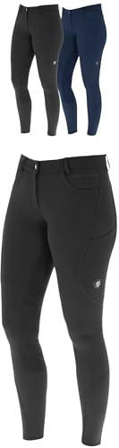 Covalliero - Damen Reithose Vollbesatz mit Lederimitat | Reitleggings mit 2 Handytaschen | Herbst & Winter Reiterhose | atmungsaktiv & elastisch | Reitbekleidung in Black | Größe 44