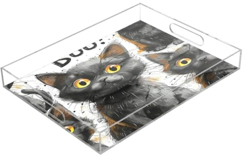 JUMBEAR Plateau de Service en Acrylique avec Motif Chat Noir Mignon sur Halloween – Plateaux Transparents pour Service Alimentaire, Restauration, fêtes, Mariages, Anniversaires – Plateaux à Sandwich