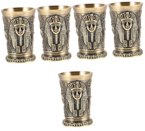 Gatuida 5 Pezzi Bicchiere Da Vino Egiziano Vintage Bottiglie Tazza Di Caffè Bicchieri Da Vino Senza Stelo Occhiali Da Tiro Bicchieri Da Cocktail Tazze Da Festa Bicchierini Light Brown Rame