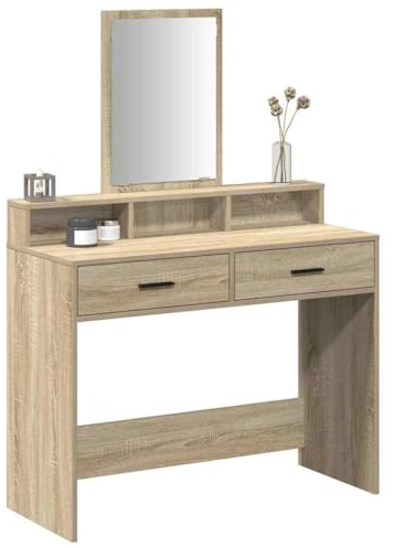 vidaXL Smyckebord med låda Sonoma-ek 100 x 41 x 140 cm Konstruerat trä, Modern sovrumsförvaring, stiligt sminkbord, rektangulärt skrivbord, hållbar möbel och elegant make-up station
