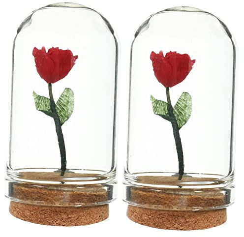 GALPADA 2pcs Miniature Flower in Glass Dome Decorative Artificial Flowers Mini House Accessories Tiny Toys for Garden