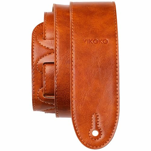 YIKOKO Gitarrengurt 5,5 cm, weiche leichte Automobil-Leder-Gitarrengurte, verstellbar, verstärktes Schlüsselloch und Schlitze, für Akustik-, Bass- und E-Gitarren