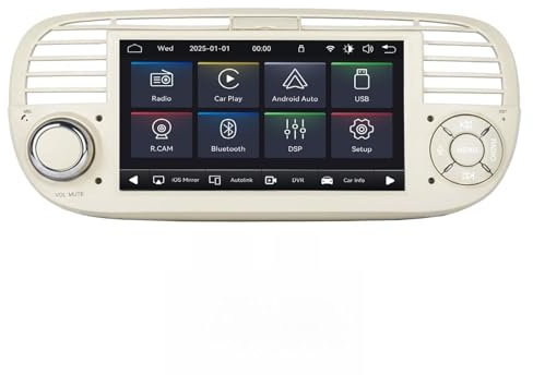 Autoradio Linux Avvio Lampo Compatibile 500 2007-2015 Fiat | Installazione Rapida | CarPlay/Android Auto Wireless/Bluetooth/FM/AM/RDS/USB | DSP 100W | Bianco