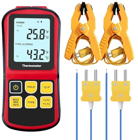 Uxsjakjsd Thermocouple Thermometer Digital K Type Thermometer 2 Temperature Clamp 2 Wired Thermocouple Probes