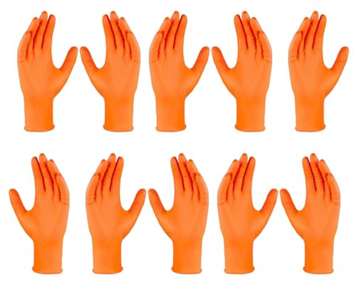 Hogvinnatil Latex Handschuhe,Nitril Industrie Handschuhe Orange | Reißfeste Schutzhandschuhe Mit Struktur 10x Orange Für Haushalt Industrie Auto